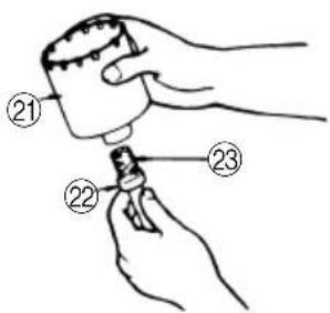 Diagram showing a hand holding a small object with labeled parts 21, 22, and 23