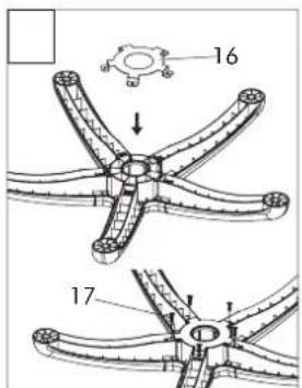 Technical diagram showing mechanical assembly with labeled parts 16 and 17, including a circular component and directional arrows.