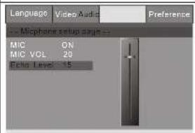 Language Video Audio Preference -- Miophor setup style -- MIC ON MIC VOL 20 Echo Level: 15