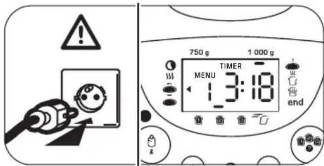 ! 750 g 1 000 g TIMER MENU 13:18 end