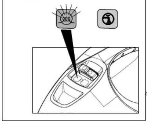 Diagram showing a car interior with a targeting device and a location pin icon, likely illustrating navigation or sensor placement.