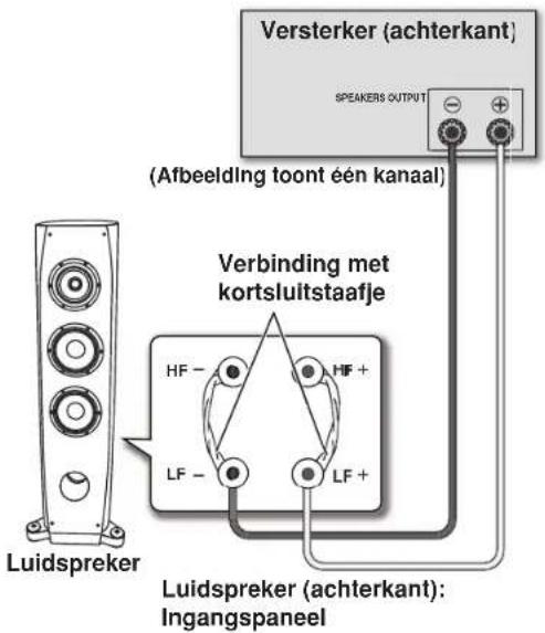 Versterker (achterkant) SPEAKERS OUTPUT (Afbeelding toont één kanaal) Verbinding met kortsluitstaafje HF - HF + LF - LF + Luidspreker (achterkant): Ingangspaneel