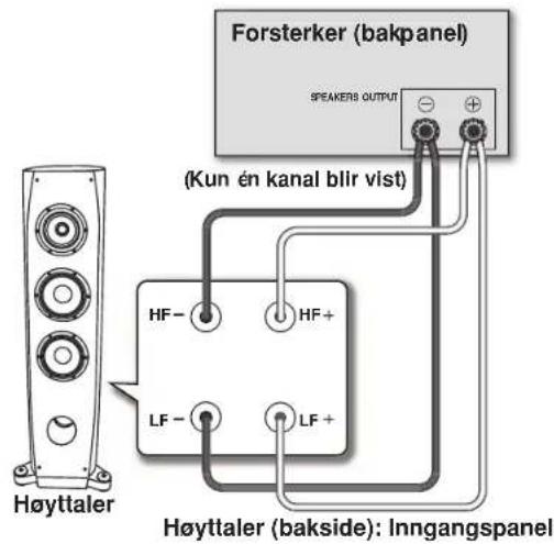 Forsterker (bakpanel) SPEAKERS OUTPUT (Kun én kanal blir vist) Høyttaler HF- HF+ LF- LF+ Høyttaler (bakside): Inngangspanel