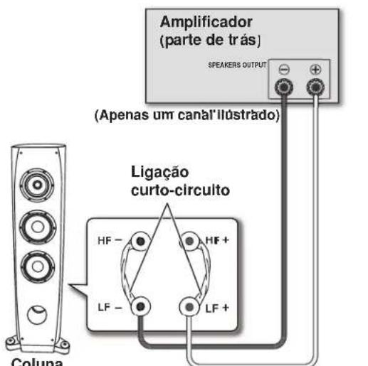 Amplificador (part de trás) SPEAKERS OUTPUT (Apenas um canal' Ilustrado) Ligação curto-circuito HF - HF + LF - LF + Coluna