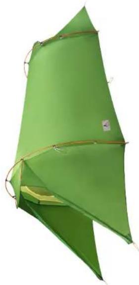 Green tent structure with yellow base and brown straps, no visible text or symbols