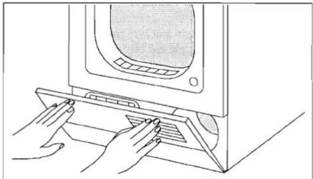Line drawing of hands operating a computer monitor with a keyboard (no text or symbols)