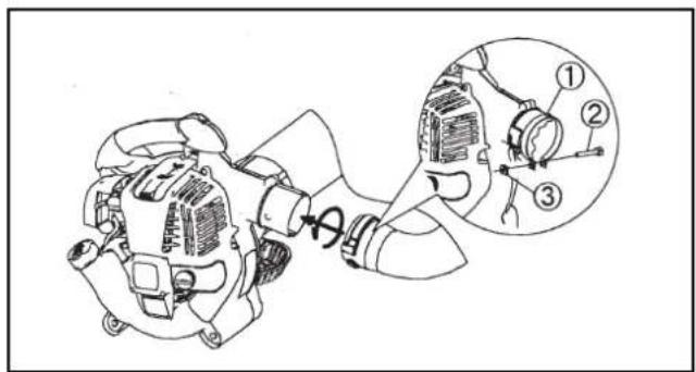 Technical diagram of a mechanical device with labeled parts and an inset showing internal components