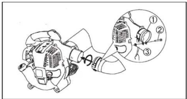 Technical diagram of a mechanical device with labeled parts and an inset showing internal components