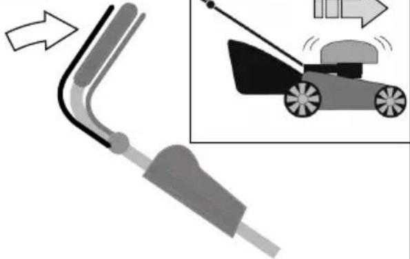 Illustration of a lawn mower tool with motion arrows indicating movement (no text or symbols)