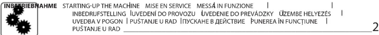 INBETRIEBNAHME STARTING-UP THE MACHINE MISE EN SERVICE MESSA IN FUNZIONE | | INBEDRIJFSTELLING |UVEDENÍ DO PROVOZU UVEDENIE DO PREVÁDZKY ÜZEMBE HELYEZÉS | UVEDBA V POGON | PUŠTANJE U RAD |ПУСКАНЕ В ДЕЙСТВИЕ PUNEREA İN FUNCTIUNE | PUŠTANJE U RAD 2