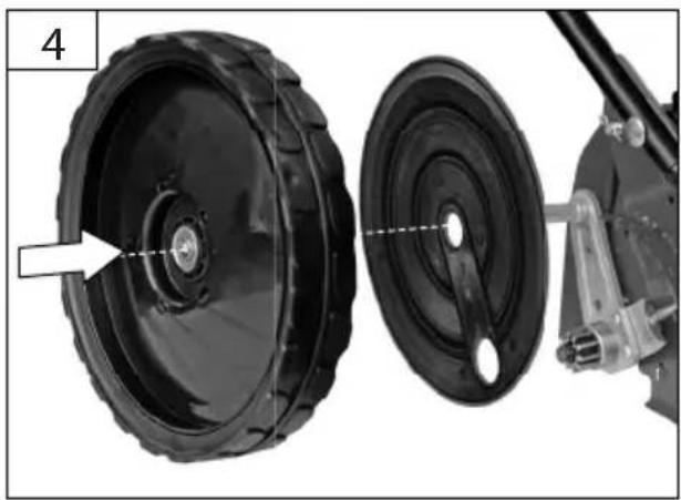 Mechanical assembly diagram showing two components: a tire wheel and a pulley assembly (no text or symbols)