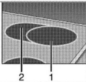 Diagram of two oval-shaped structures labeled 1 and 2, with no text or symbols beyond labels
