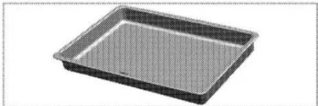 3D rendering of a rectangular baking tray with a textured interior (no text or symbols)