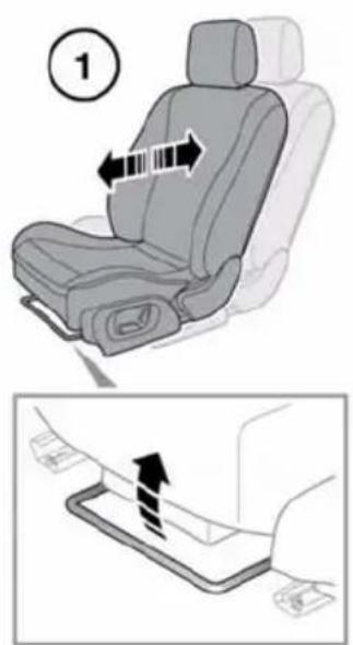 Diagram showing car seat assembly with directional arrows and numbered label (1)