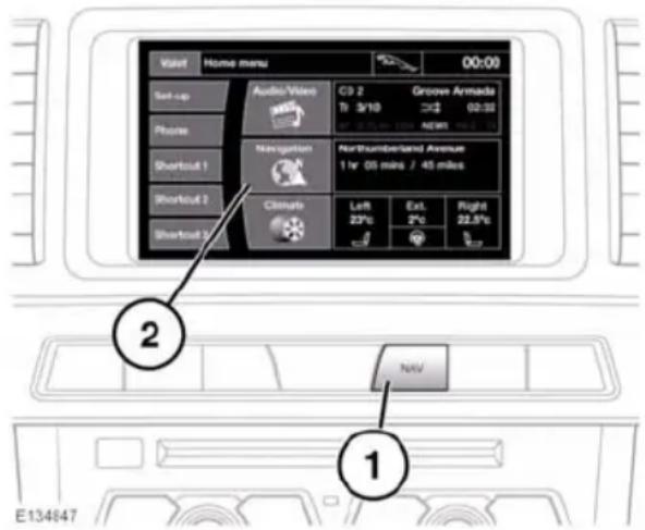 View Home menu 00:00 Set-up Audio/Vision C9 2 Grove Armada Phone 3/10 02:35 Shortout 1 Navigation Northumberland Avenue 1 hr OS mins / 45 miles Shortout 2 Climate Left Ext. Right 33.0°C 2°C 32.5°C Shortout 3 NAV 1 E134647