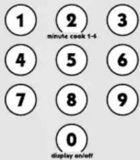 1 2 3 minute cook 1-6 4 5 6 7 8 9 0 display on/off