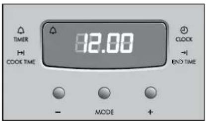 TIMER HI COOK TIME 12.00 CLOCK → END TIME - MODE +