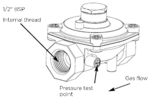 1/2" BSP Internal thread Pressure test point Gas flow