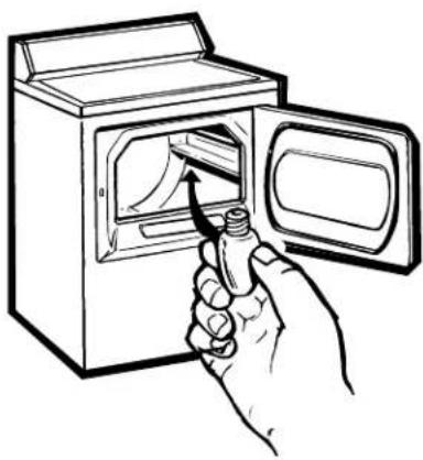 Line drawing of a hand inserting a spring into a washing machine. No text or symbols.