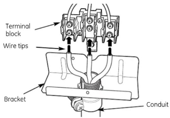 Terminal block Wire tips Bracket Conduit