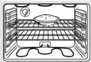Line drawing of an oven with a plate and side dish (no text or symbols)