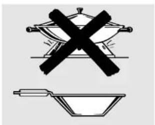 Two symbolic illustrations: a crossed-out pot and a bowl with a handle, both without any text or symbols.