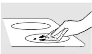 Simple line drawing of a hand using a tool to clean or store food on a flat surface (no text or symbols)