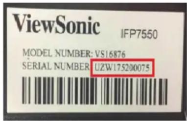 ViewSonic IFP7550 MODEL NUMBER: VS16876 SERIAL NUMBER UZW175200075