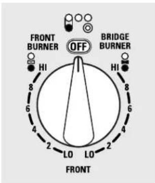 FRONT BURNER OFF BRIDGE BURNER HI HI 6 8 6 4 2 LO LO 2 4 FRONT