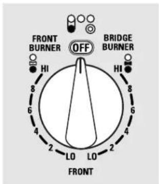 FRONT BURNER OFF BRIDGE BURNER HI HI LO LO 2 2 4 6 8 6 4 FRONT