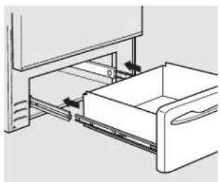 Line drawing of a drawer with arrows indicating movement or force (no text or symbols)