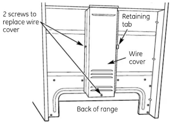 2 screws to replace wire cover Retaining tab Wire cover Back of range