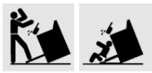 Two black-and-white illustrations showing a person pushing a large block and another falling with a broken object (no text or symbols)