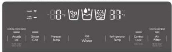 80°F 31°F CHANGE WATER LEVEL Accels Ice Smart Grid Freezer Temp Ice Water Refrigerator Temp Control Lock Air Filter CHANGE ON YEAR MAX -1.5°C / 2.5°C / 3.5°C / 4.5°C / 5.5°C / 6.5°C / 7.5°C / 8.5°C / 9.5°C / 10.5°C / 11.5°C / 12.5°C / 13.5°C / 14.5°C / 15.5°C / 16.5°C / 17.5°C / 18.5°C / 19.5°C / 20.5°C / 21.5°C / 22.5°C / 23.5°C / 24.5°C / 25.5°C / 26.5°C / 27.5°C / 28.5°C / 29.5°C / 30.5°C / 31.5°C / 32.5°C / 33.5°C / 34.5°C / 35.5°C / 36.5°C / 37.5°C / 38.5°C / 39.5°C / 40.5°C / 41.5°C / 42.5°C / 43.5°C / 44.5°C / 45.5°C / 46.5°C / 47.5°C / 48.5°C / 49.5°C / 50.5°C / 51.5°C / 52.5°C / 53.5°C / 54.5°C / 55.5°C / 56.5°C / 57.5°C / 58.5°C / 59.5°C / 60.5°C / 61.5°C / 62.5°C / 63.5°C / 64.5°C / 65.5°C / 66.5°C / 67.5°C / 68.5°C / 69.5°C / 70.5°C / 71.5°C / 72.5°C / 73.5°C / 74.5°C / 75.5°C / 76.5°C / 77.5°C / 78.5°C / 79.5°C / 80.5°C -100 °C -100 °C -100 °C -100 °C -100 °C -100 °C -100 °C -100 °C -100 °C -100 °C -100 °C -100 °C -100 °C -100 °C -100 °C