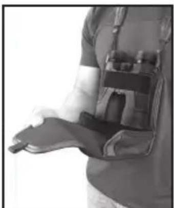 Person wearing a medical or rehabilitation device with a bandage (no visible text or symbols)