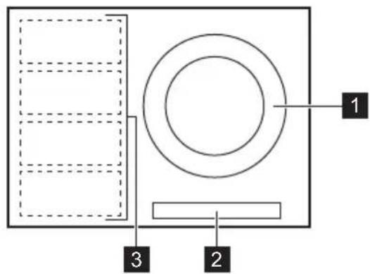 Diagram of a device with labeled components, showing a circular component and three numbered parts.