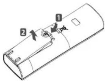 Technical diagram of a remote control casing with labeled parts 1 and 2