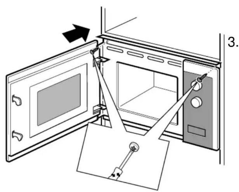 Diagram of a microwave oven installation showing door, vent, and door assembly with labeled component 3