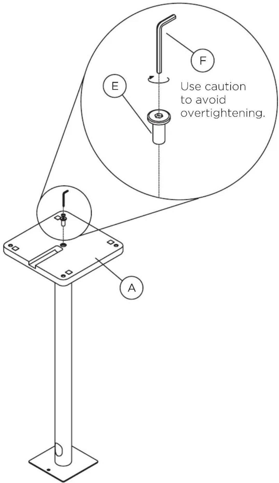 Use caution to avoid overtightening. A E F