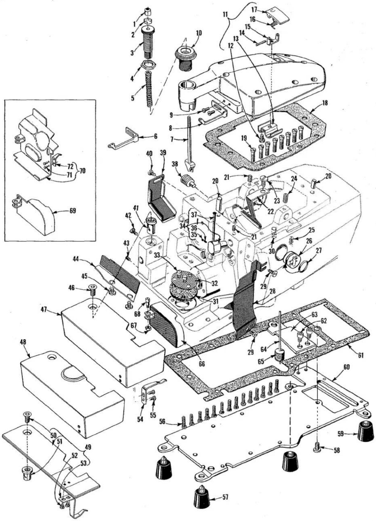 Exploded view diagram of a mechanical assembly with numbered components and exploded view