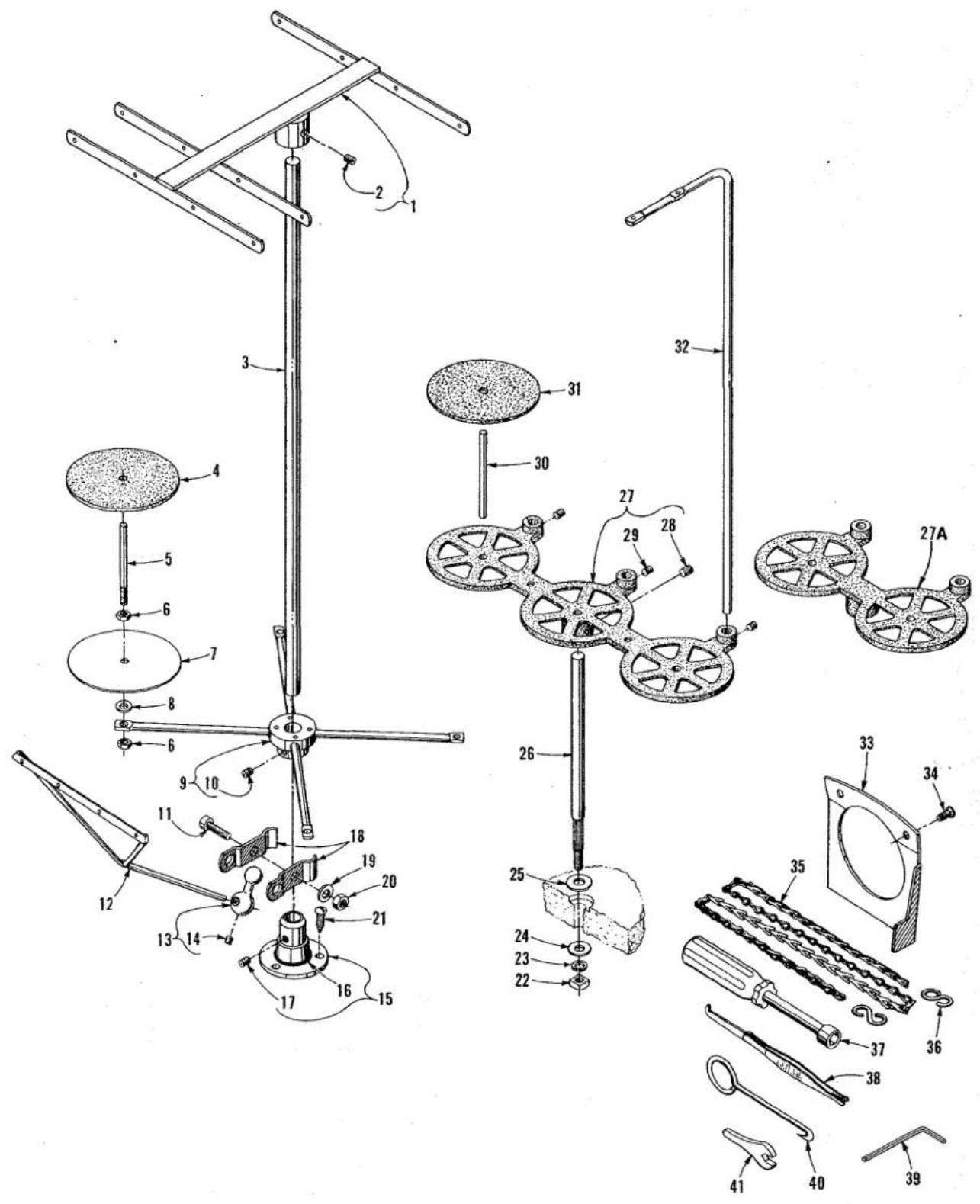 Technical diagram of a mechanical assembly with numbered components and labeled parts