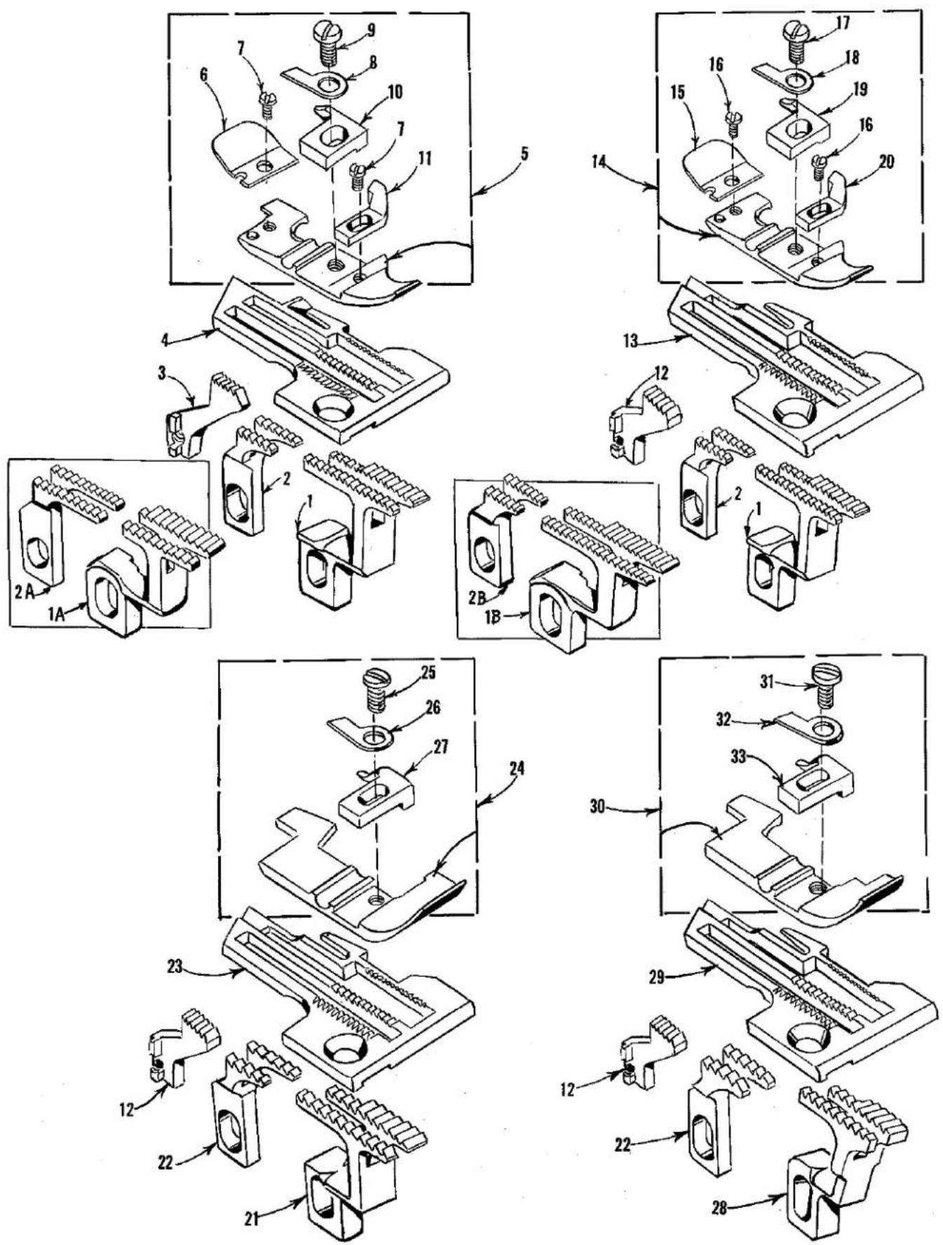 Technical diagram of mechanical assembly with numbered parts and exploded views, likely for assembly or manufacturing purposes.