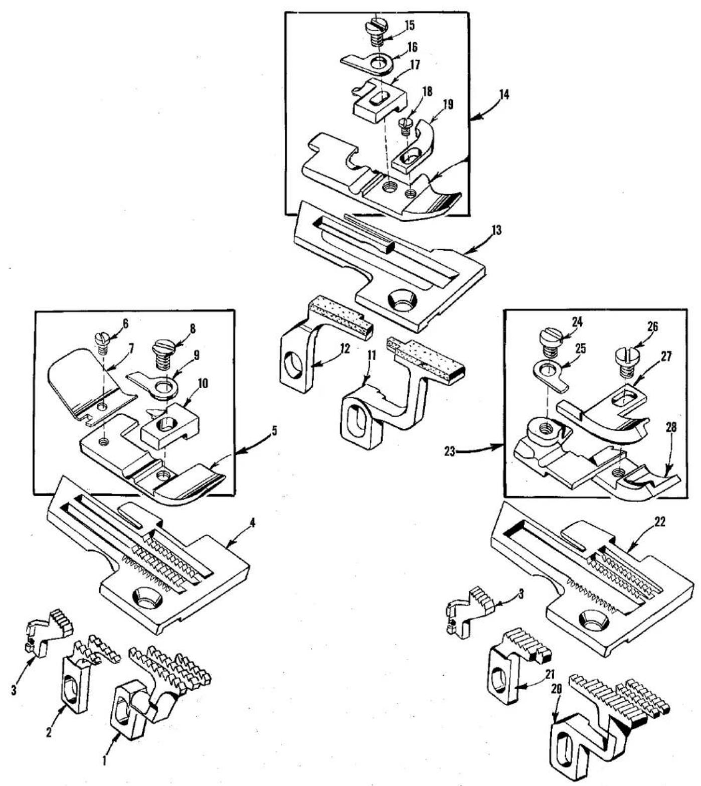 Technical diagram of mechanical assembly with numbered parts, likely a valve or clamp mechanism for assembly or maintenance.
