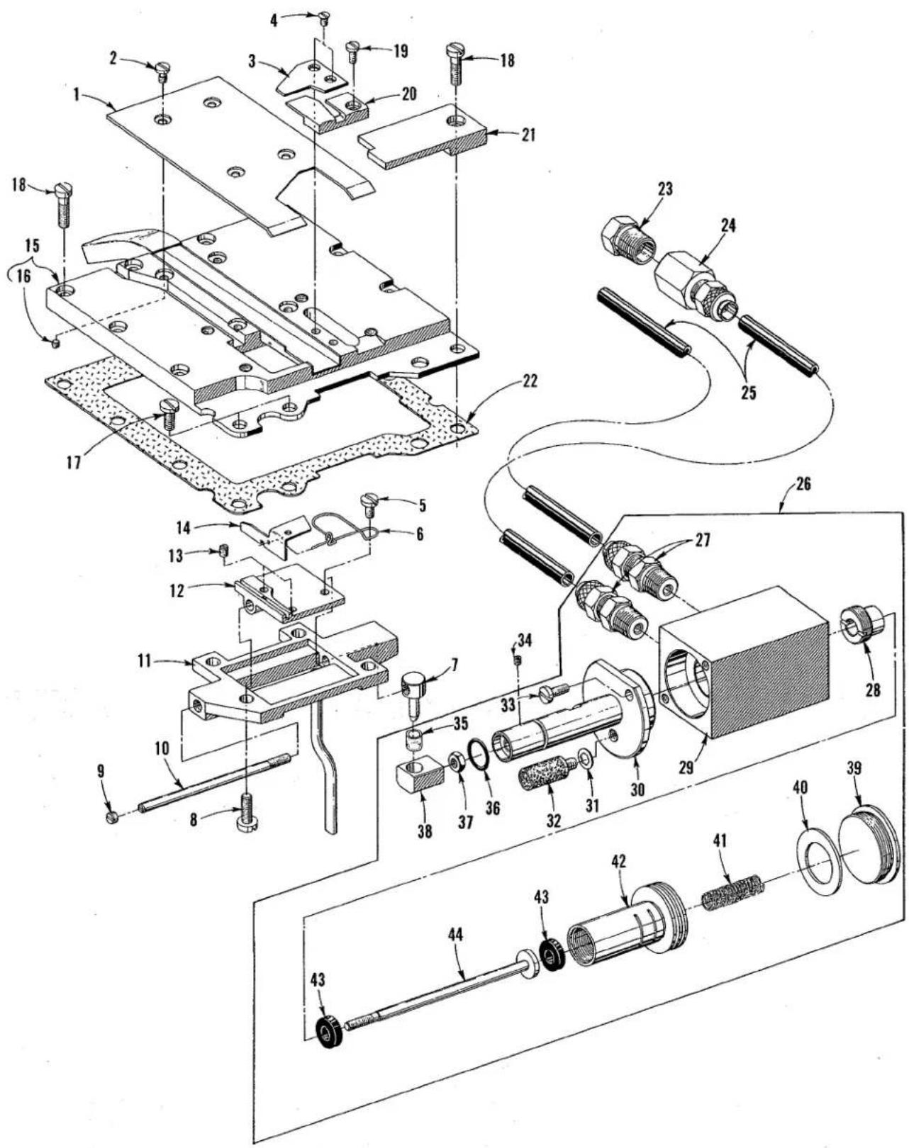 Technical diagram of a mechanical assembly with numbered components for identification and assembly reference.