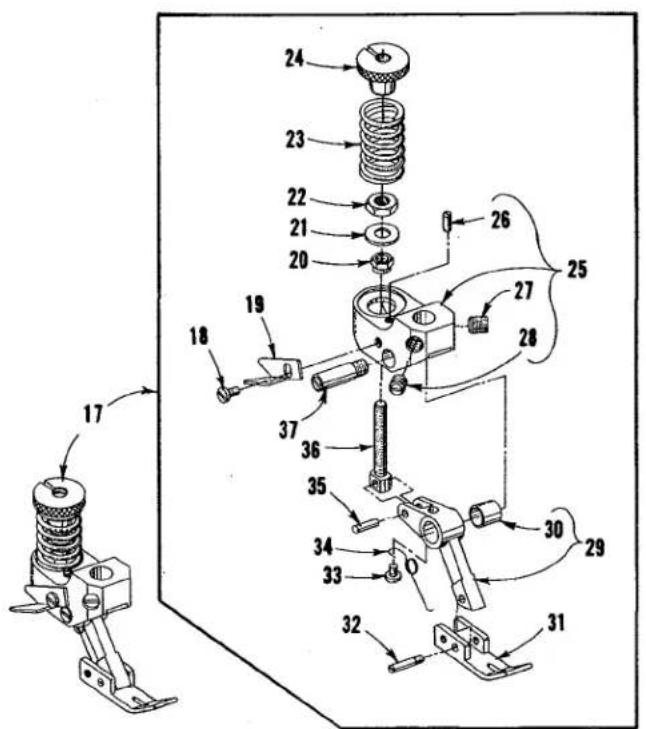 Technical diagram of a mechanical assembly with numbered components, likely a valve or actuator assembly.