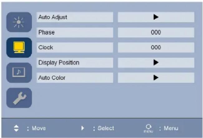 Auto Adjust Phase 000 Clock 000 Display Position Auto Color