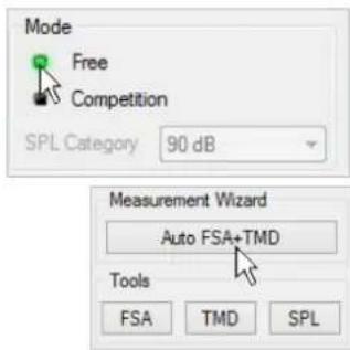 Mode Free Competition SPL Category 90 dB Measurement Wizard Auto FSA+TMD Tools FSA TMD SPL