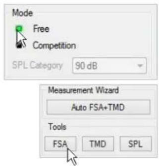 Mode Free Competition SPL Category 90 dB Measurement Wizard Auto FSA+TMD Tools FSA TMD SPL