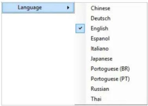 Language Chinese Deutsch English Espanol Italiano Japanese Portuguese (BR) Portuguese (PT) Russian Thai