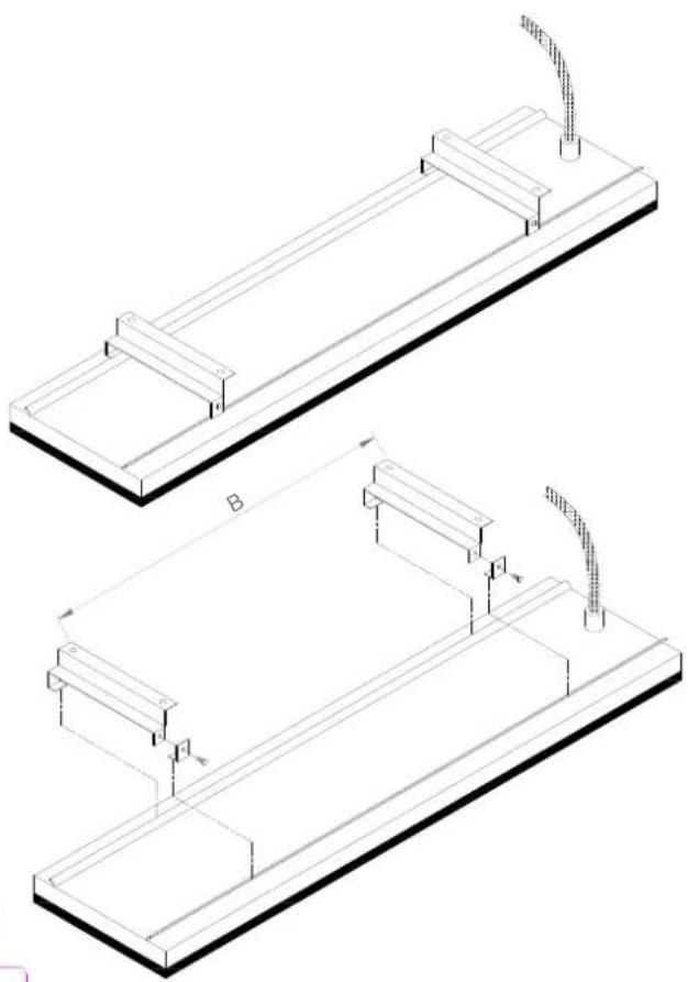 Technical line drawing of two mechanical components with mounting brackets and internal channels (no text or symbols)